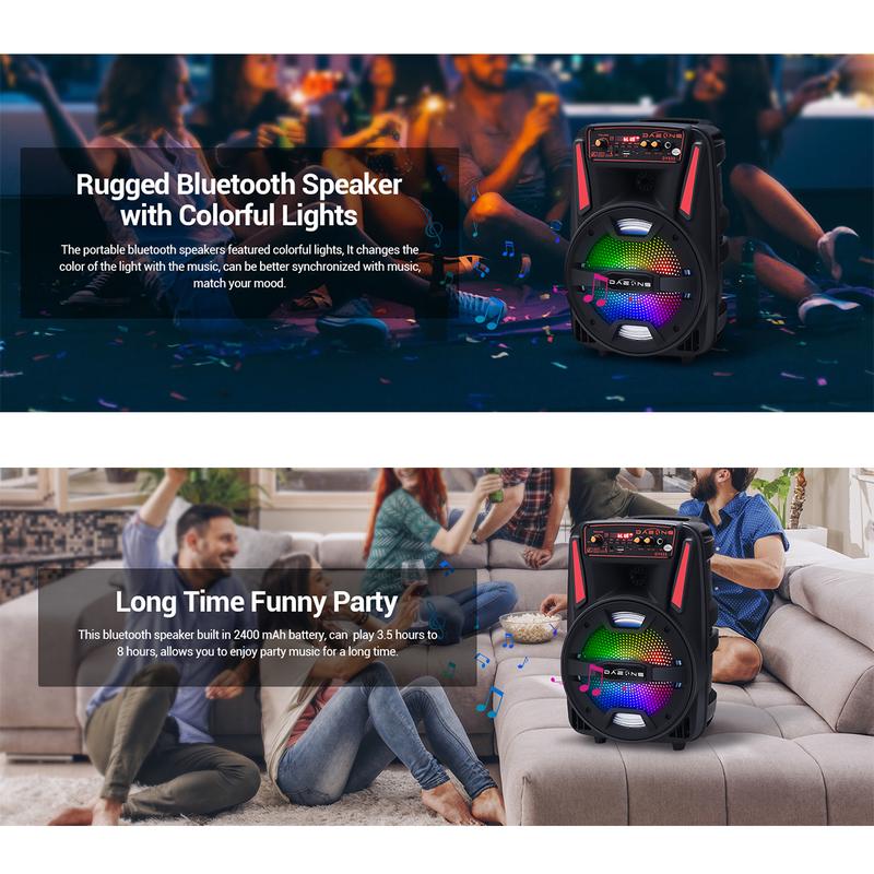 1000W Portable Bluetooth PA Speaker 8" Subwoofer Wireless Rechargeable Speaker With Microphone FM Radio LED - 7